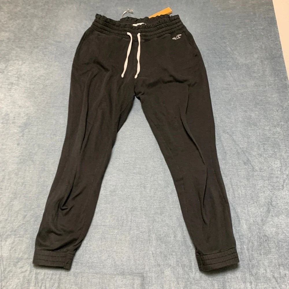 Hollister Joggers Sweatpants Mens Medium Black Tapered Drawstring Logo Athletic